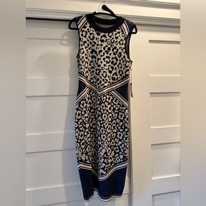 Vince Camuto Black and White Animal Print Midi Dress